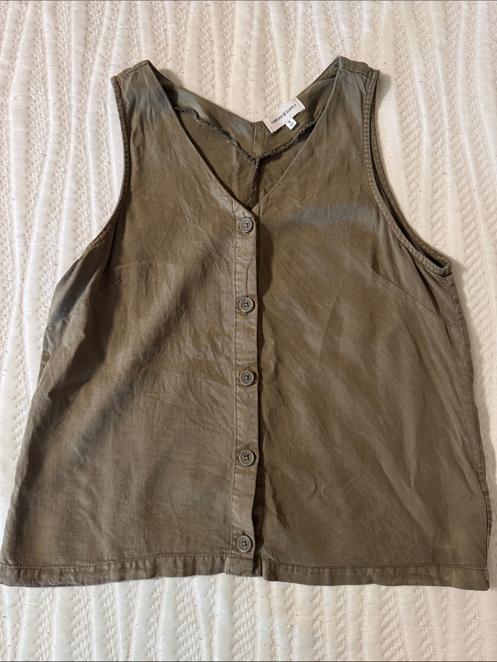 Thread & Supply Olive-Green Sleeveless Button-Front Top
